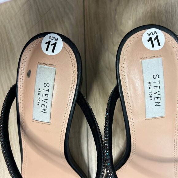 Steven‎ New York Black Rhinestone Jercy Heel Sandals Slip On Size 11 - Picture 4 of 14